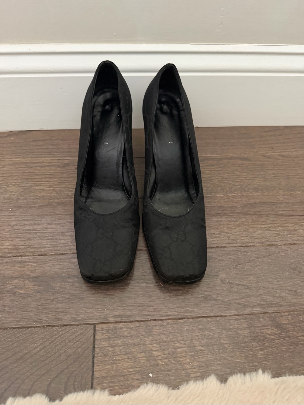 Gucci Black Square-Toe Women's Heels with Subtle Monogram